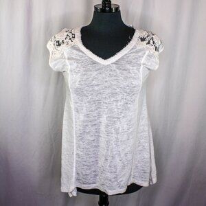 Bobeau Top Lightweight Sheer Weave Lace Shoulders A Line Cream White Siz…